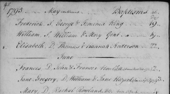 Frances Howlett's Baptismal Record from 1795